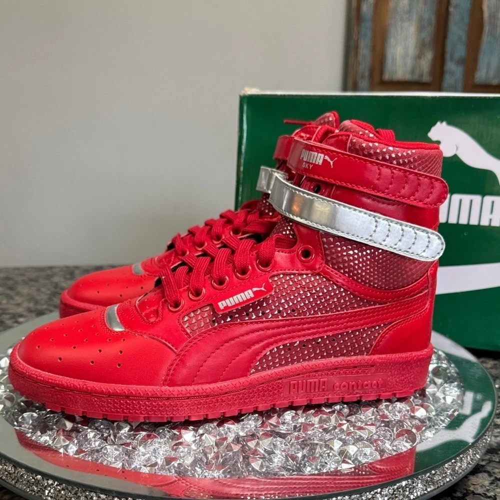 Puma Sky ll Hi Red and Silver High-Top Sneakers NWT 7